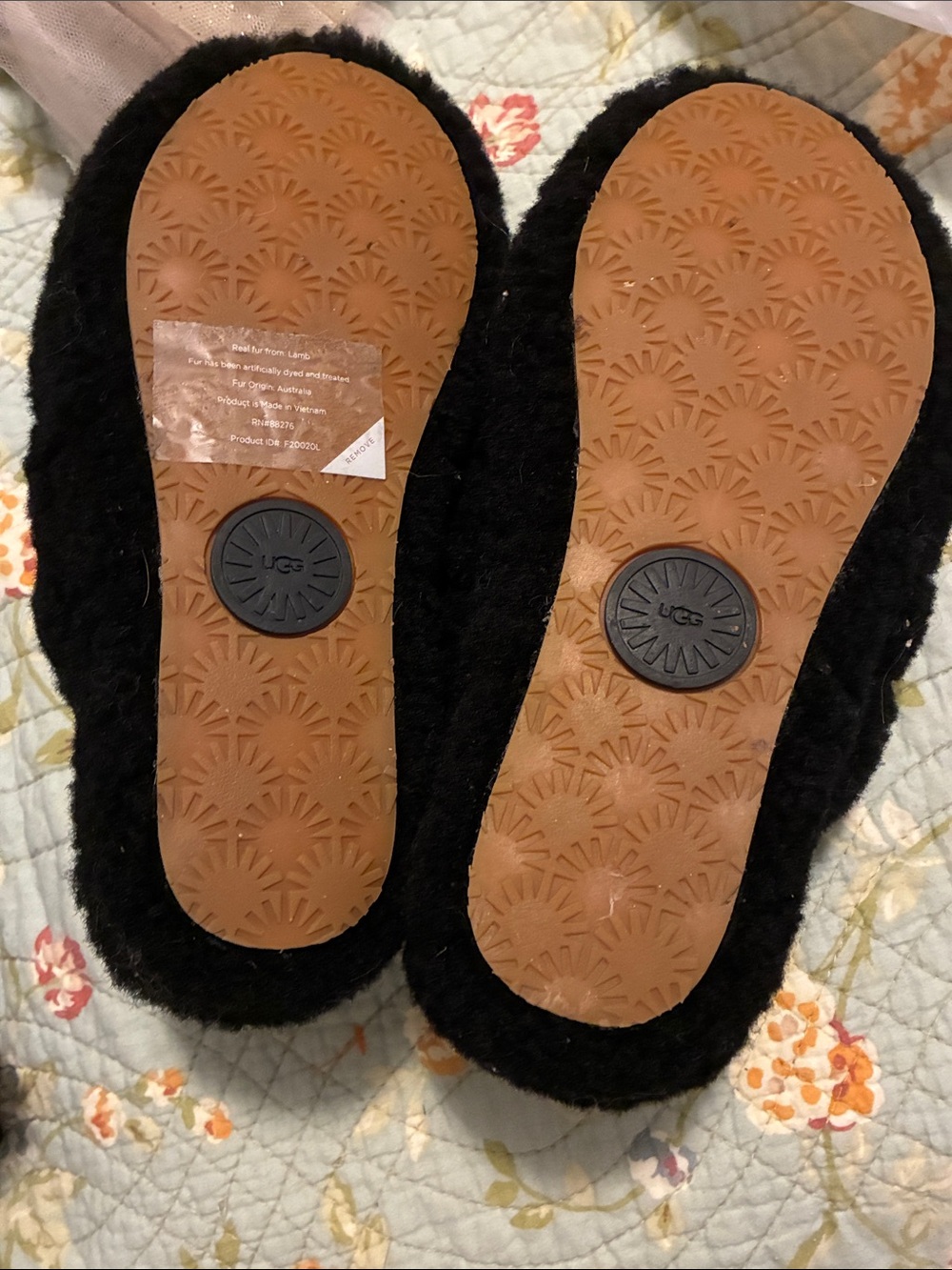 UGG Black Fluff Yeah Slide Slippers with Logo Heel Strap - Picture 6 of 6